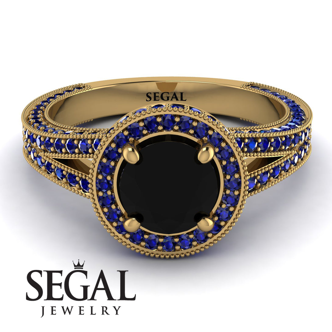 Milgrain Round Black Diamond Engagement Ring - Payton No. 67