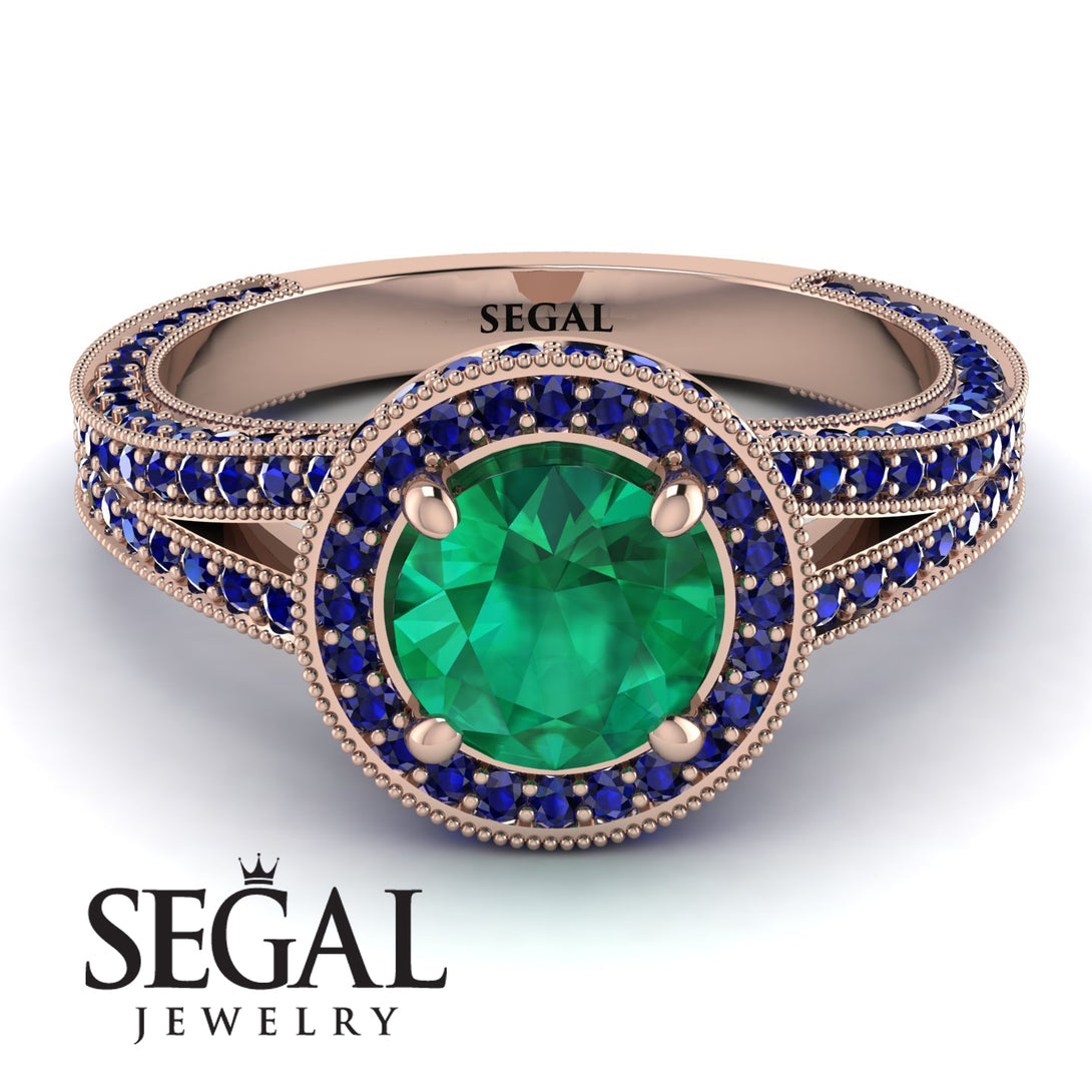 Milgrain Round Emerald Engagement Ring - Payton No. 65