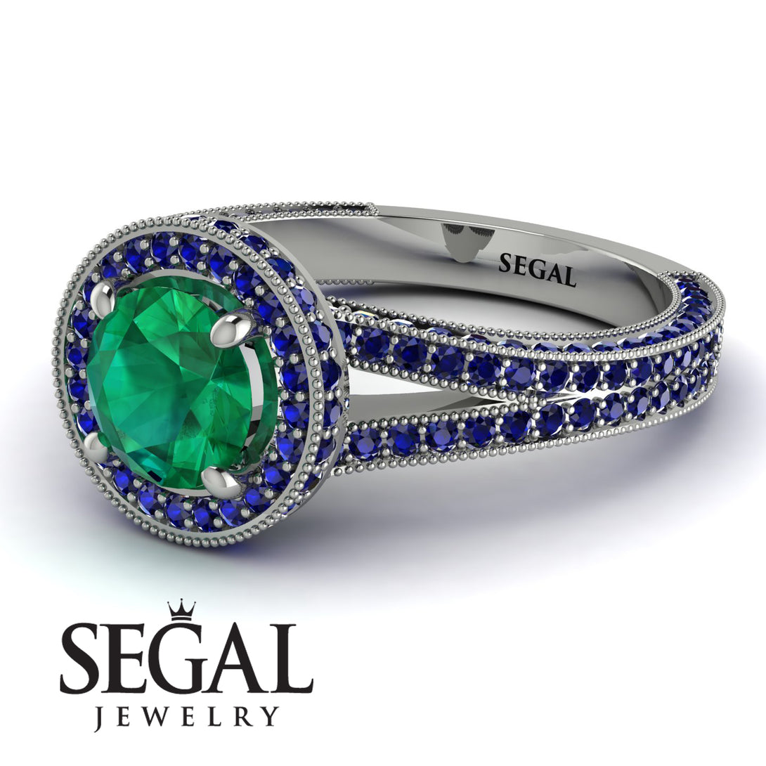 Milgrain Round Emerald Engagement Ring - Payton No. 66
