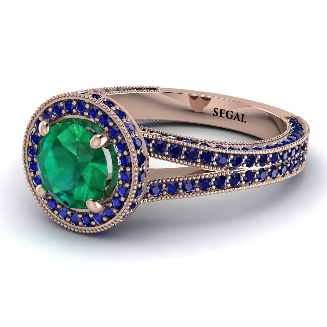 Milgrain Round Emerald Engagement Ring - Payton No. 65