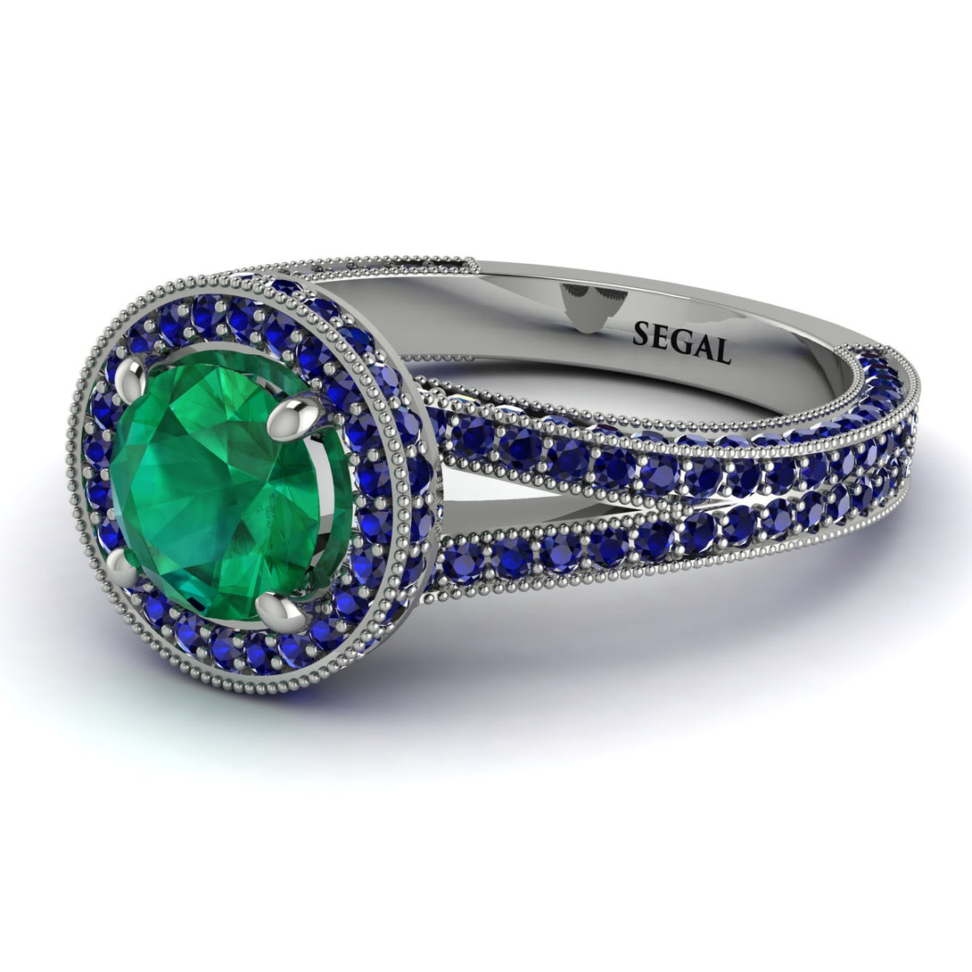Milgrain Round Emerald Engagement Ring - Payton No. 66