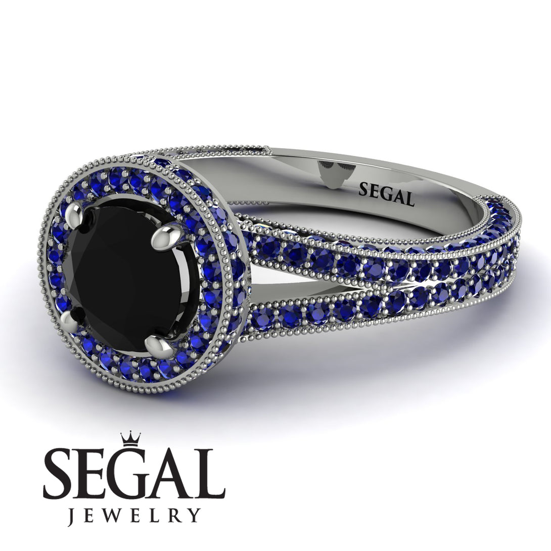 Milgrain Round Black Diamond Engagement Ring - Payton No. 69
