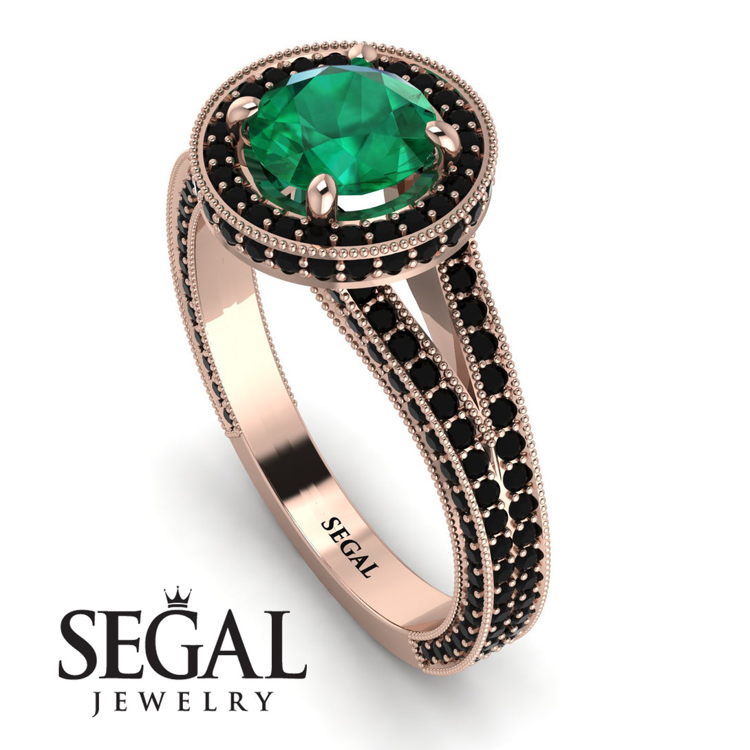 Milgrain Round Emerald Engagement Ring - Payton No. 35