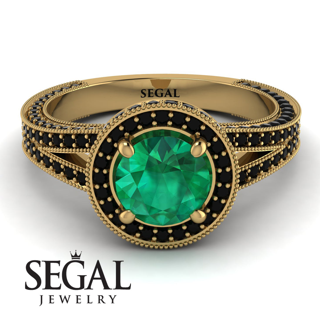 Milgrain Round Emerald Engagement Ring - Payton No. 34
