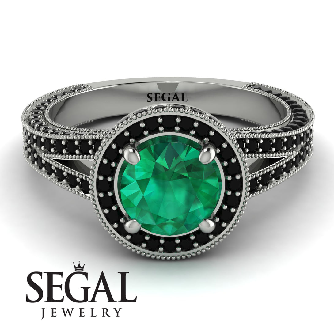 Milgrain Round Emerald Engagement Ring - Payton No. 36