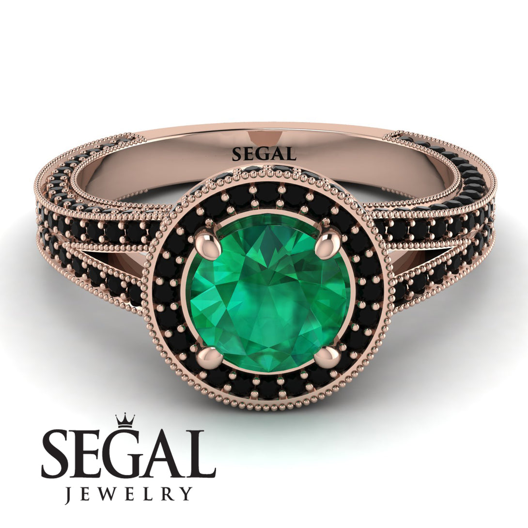 Milgrain Round Emerald Engagement Ring - Payton No. 35