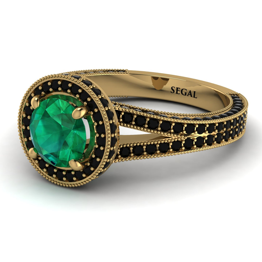 Milgrain Round Emerald Engagement Ring - Payton No. 34