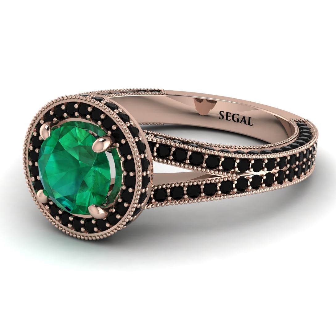 Milgrain Round Emerald Engagement Ring - Payton No. 35