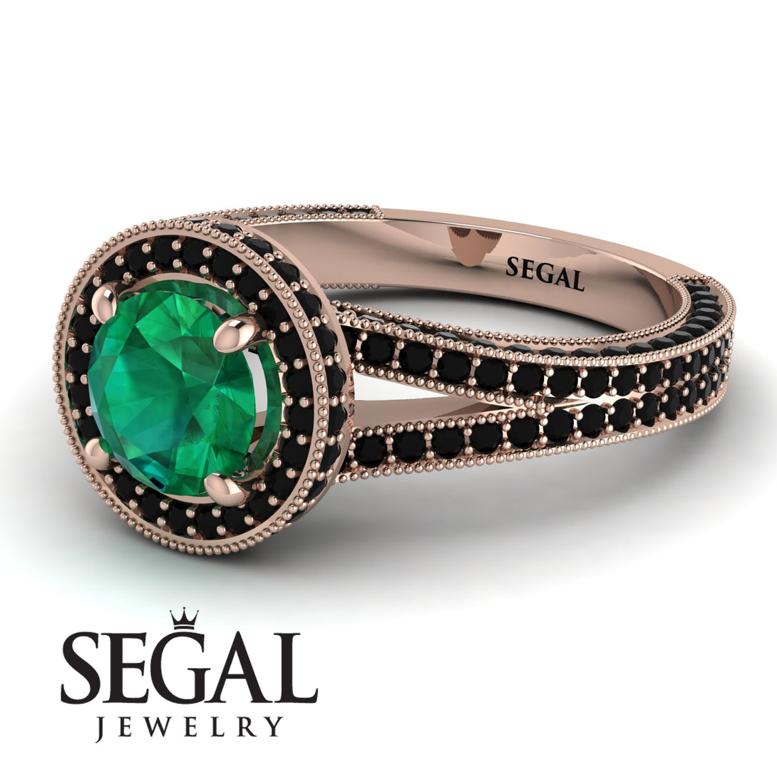 Milgrain Round Emerald Engagement Ring - Payton No. 35