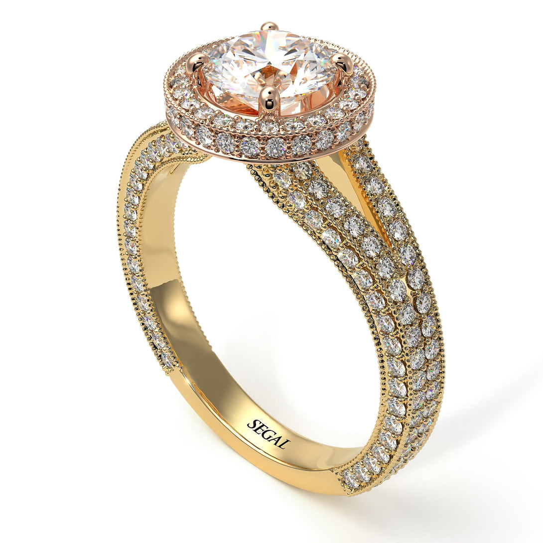 Two Tones Milgrain Round Diamond Engagement Ring - Payton No. 76