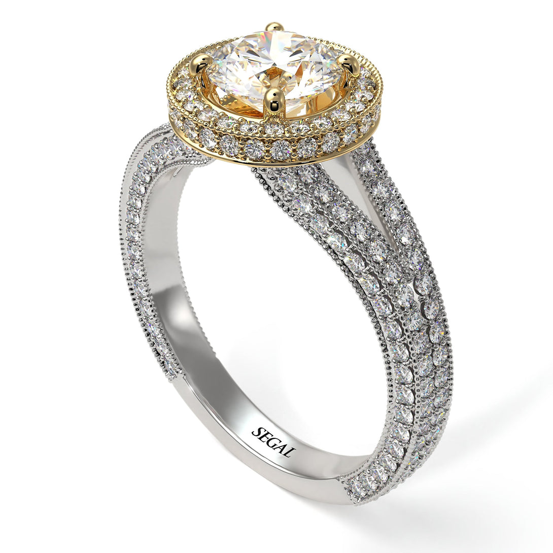Two Tones Milgrain Round Diamond Engagement Ring - Payton No. 77
