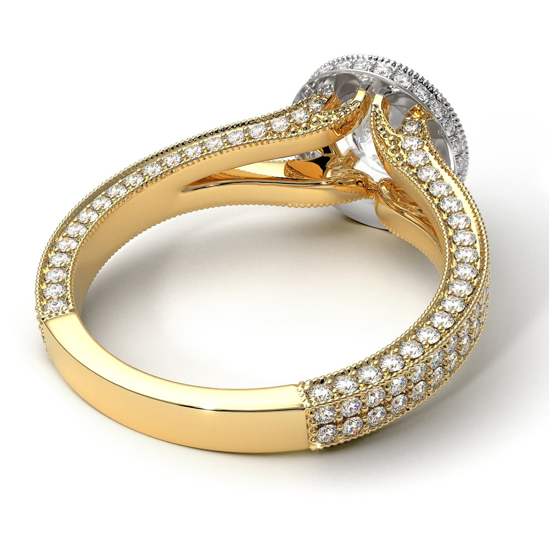 Two Tones Milgrain Round Diamond Engagement Ring - Payton No. 77