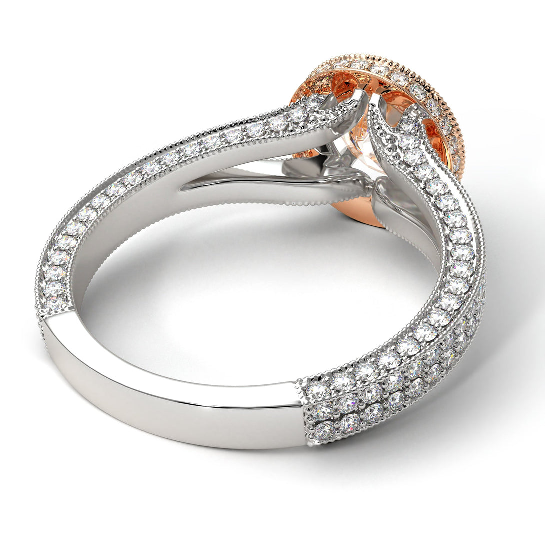 Two Tones Milgrain Round Diamond Engagement Ring - Payton No. 78