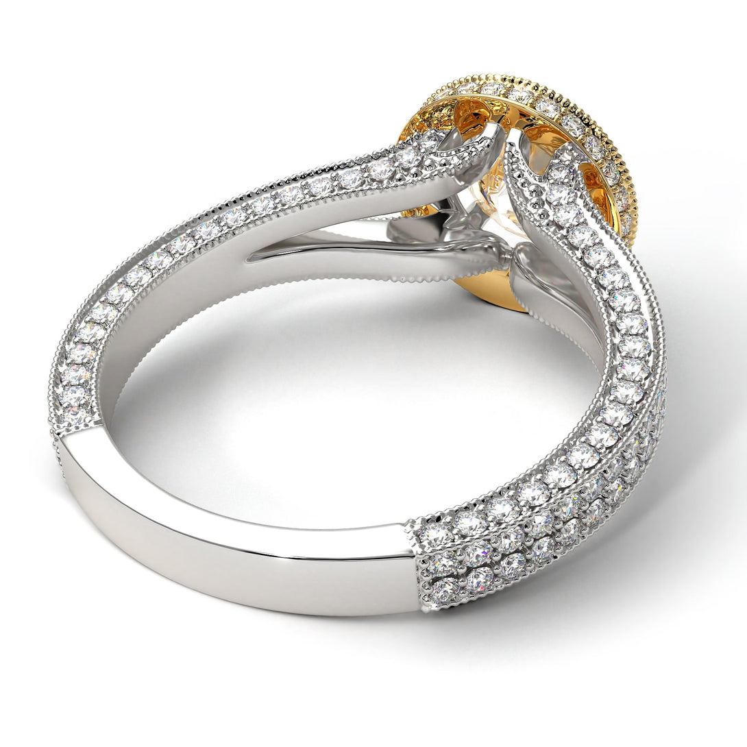 Two Tones Milgrain Round Diamond Engagement Ring - Payton No. 77