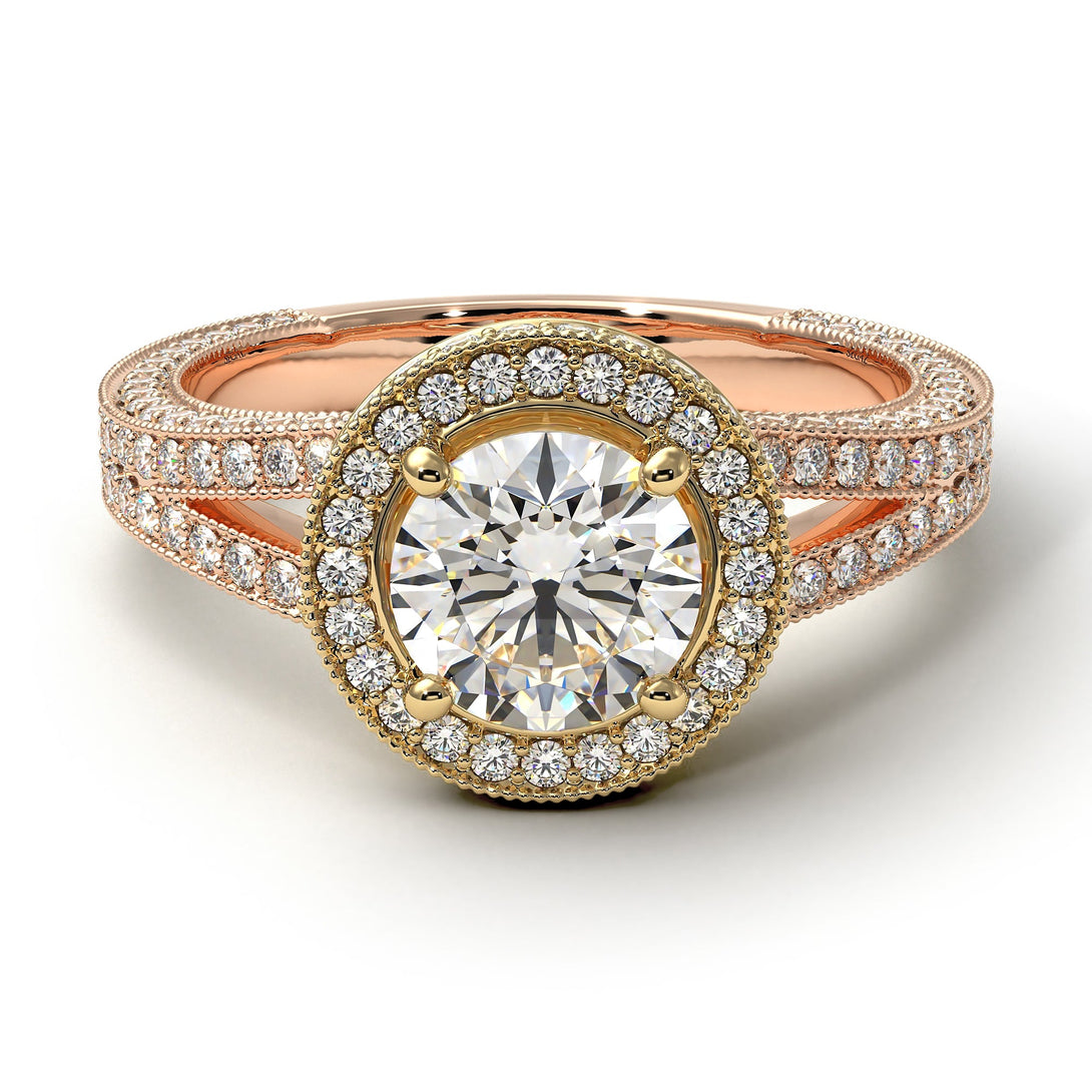 Two Tones Milgrain Round Diamond Engagement Ring - Payton No. 76