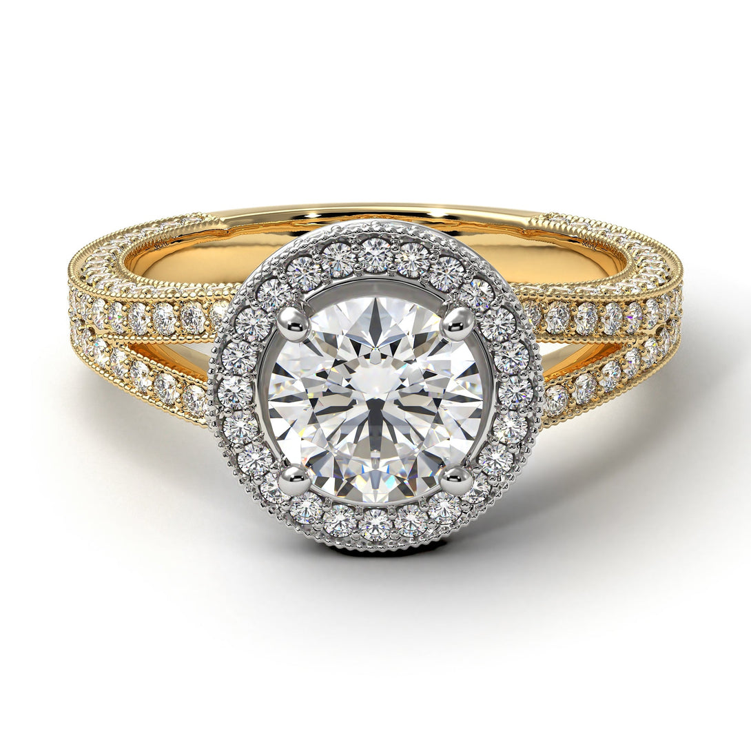 Two Tones Milgrain Round Diamond Engagement Ring - Payton No. 77