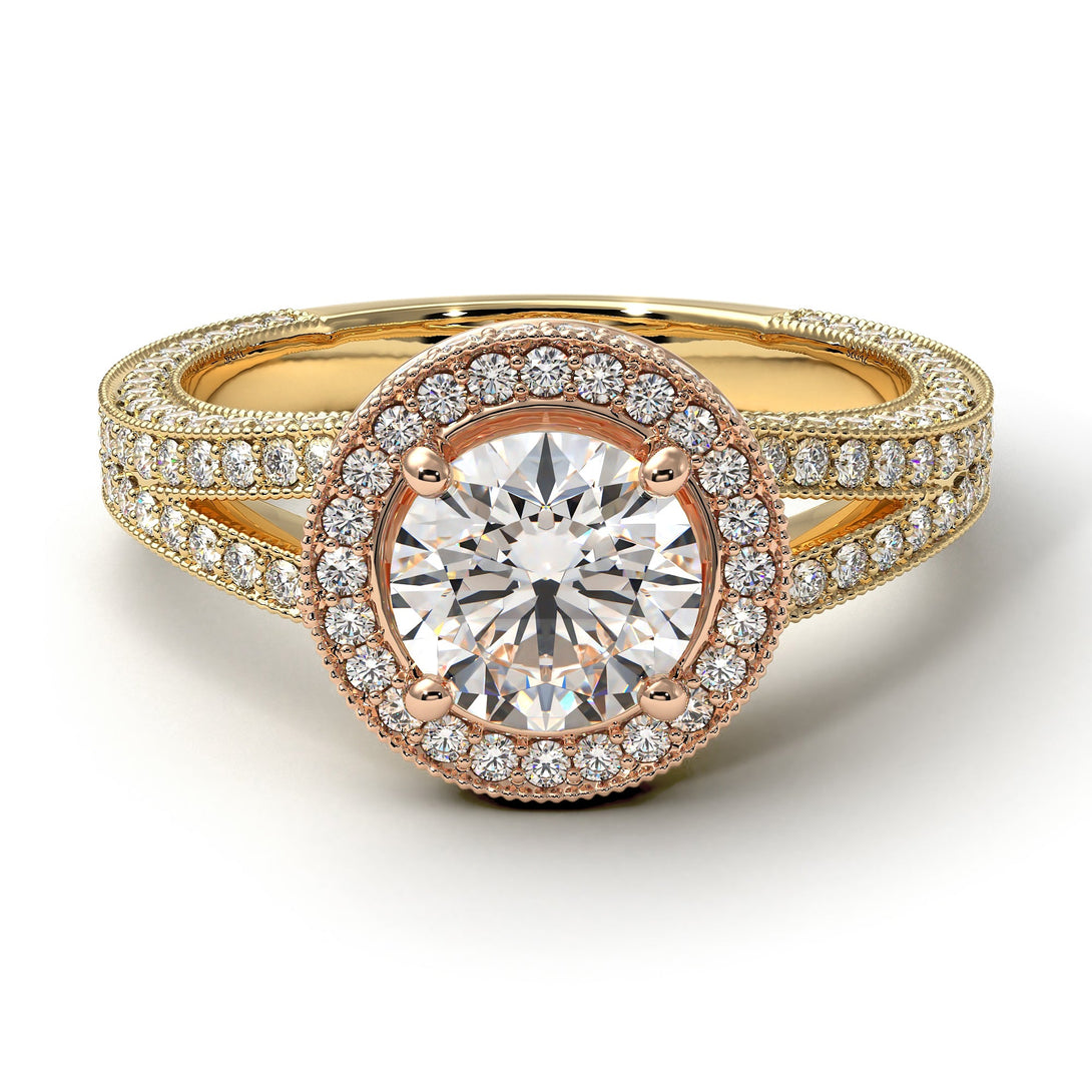Two Tones Milgrain Round Diamond Engagement Ring - Payton No. 76