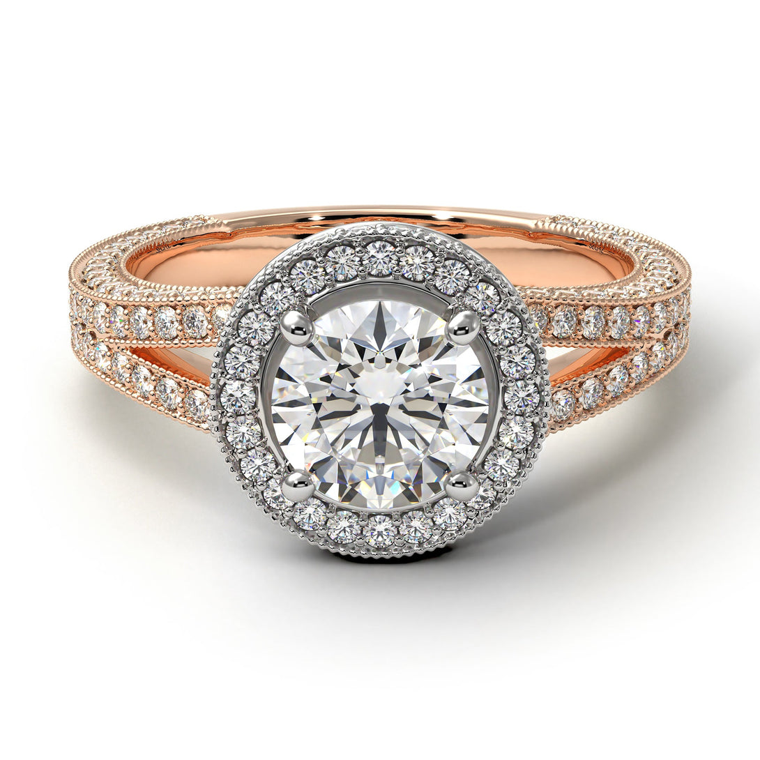 Two Tones Milgrain Round Diamond Engagement Ring - Payton No. 78
