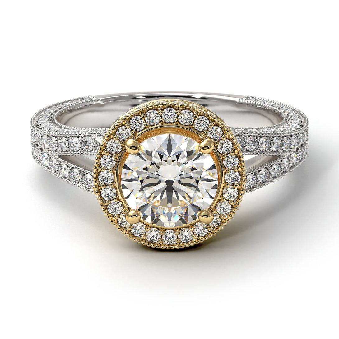 Two Tones Milgrain Round Diamond Engagement Ring - Payton No. 77