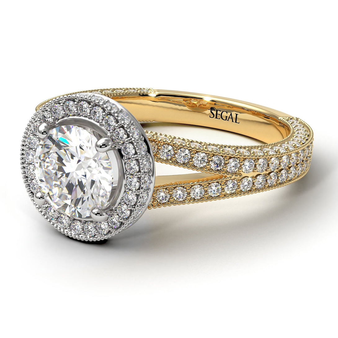 Two Tones Milgrain Round Diamond Engagement Ring - Payton No. 77