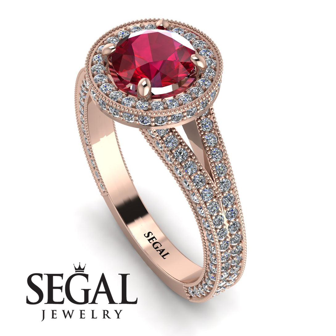 Milgrain Round Ruby Engagement Ring - Payton No. 11