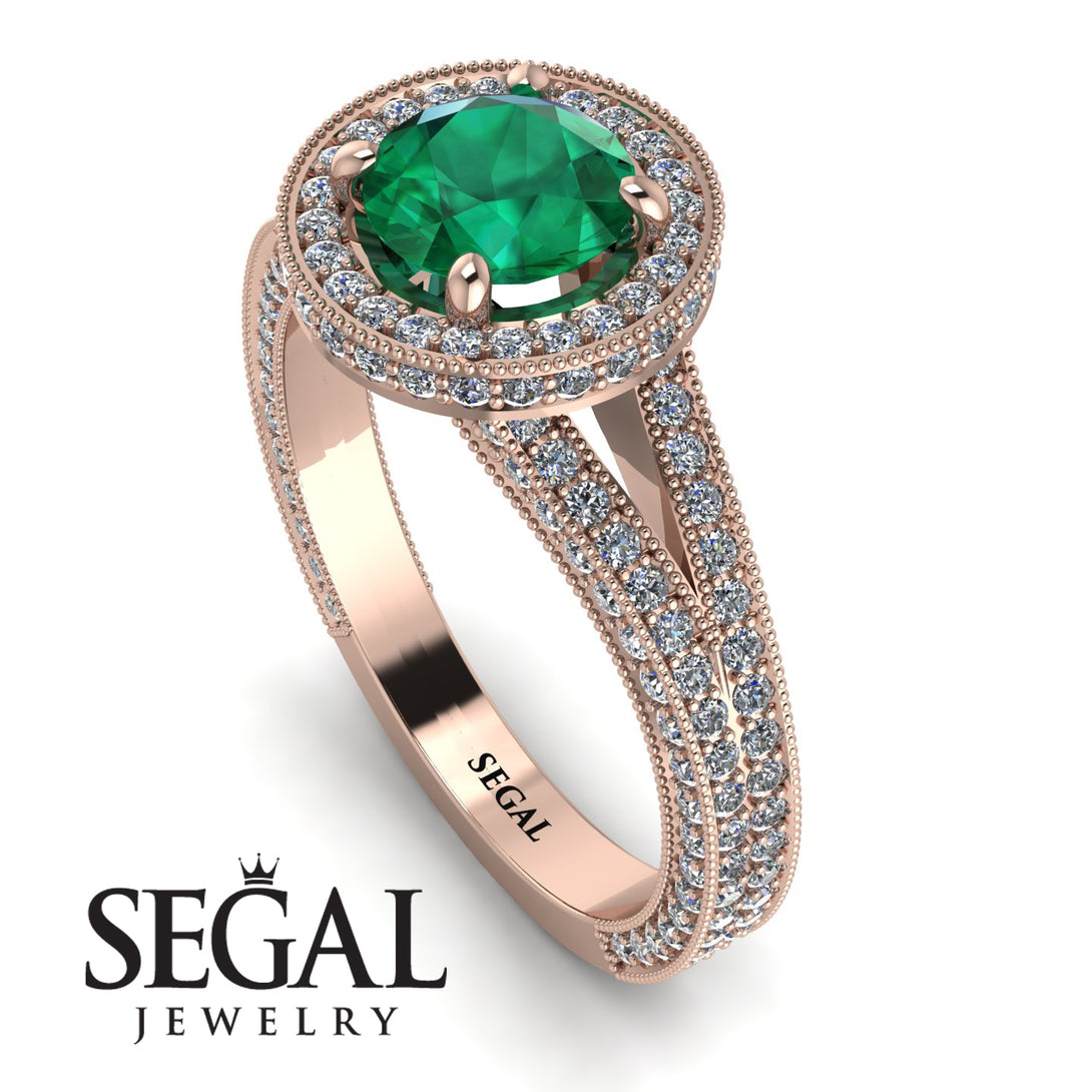 Milgrain Round Emerald Engagement Ring - Payton No. 5