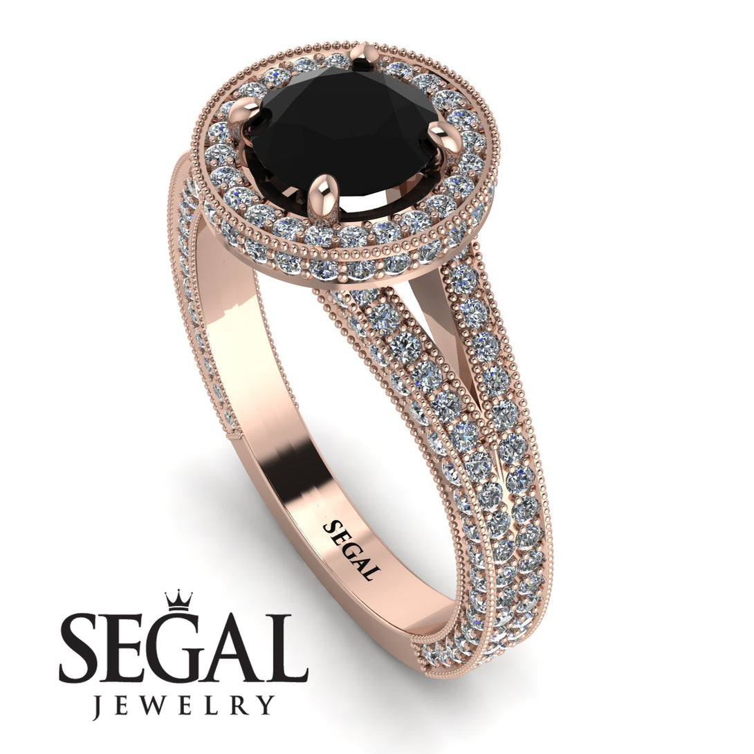 Milgrain Round Black Diamond Engagement Ring - Payton No. 8