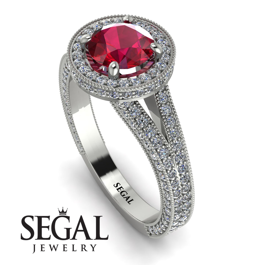 Milgrain Round Ruby Engagement Ring - Payton No. 12