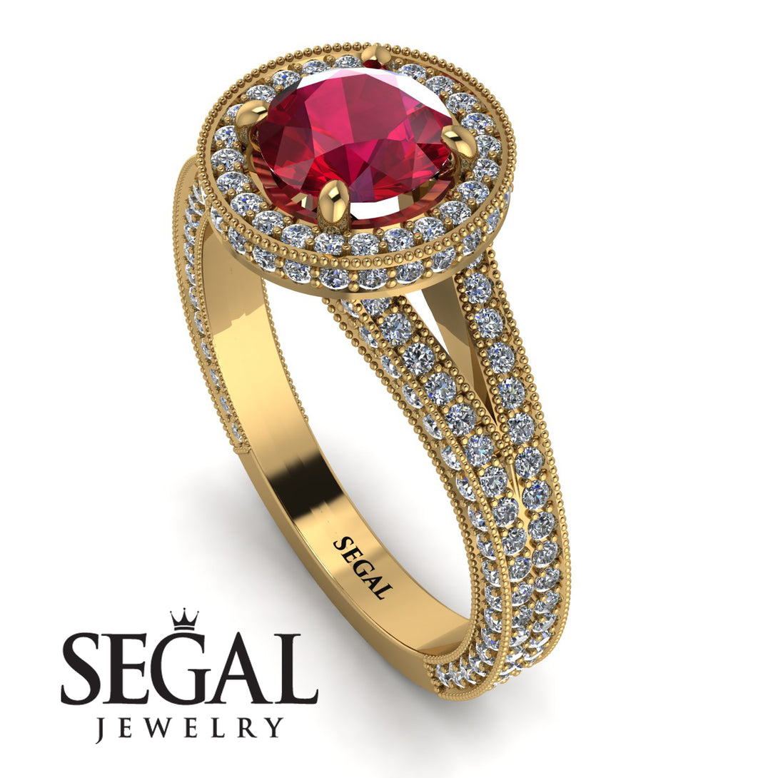 Milgrain Round Ruby Engagement Ring - Payton No. 10