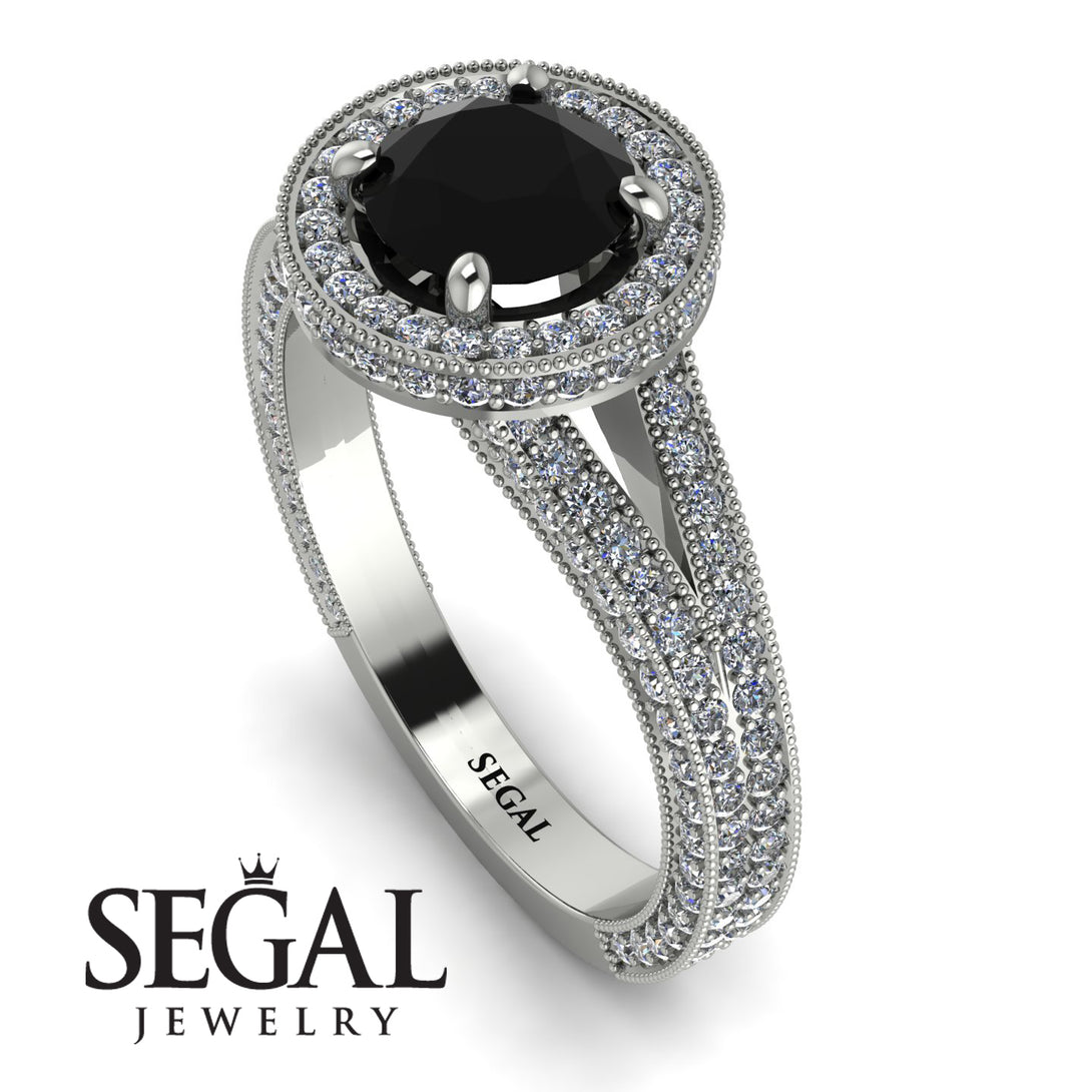 Milgrain Round Black Diamond Engagement Ring - Payton No. 9