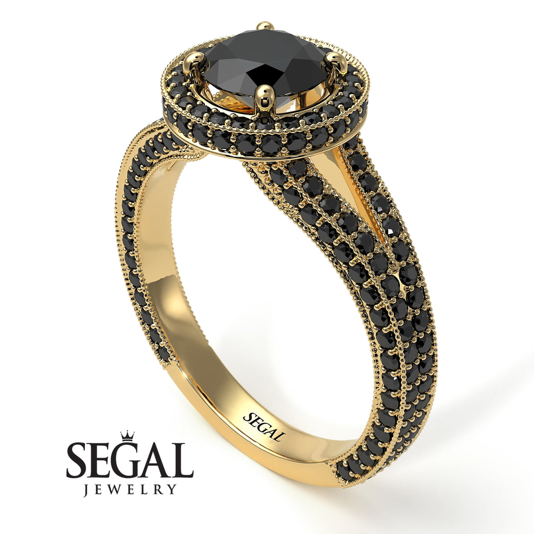 Milgrain Round Black Diamond Engagement Ring - Payton No. 37
