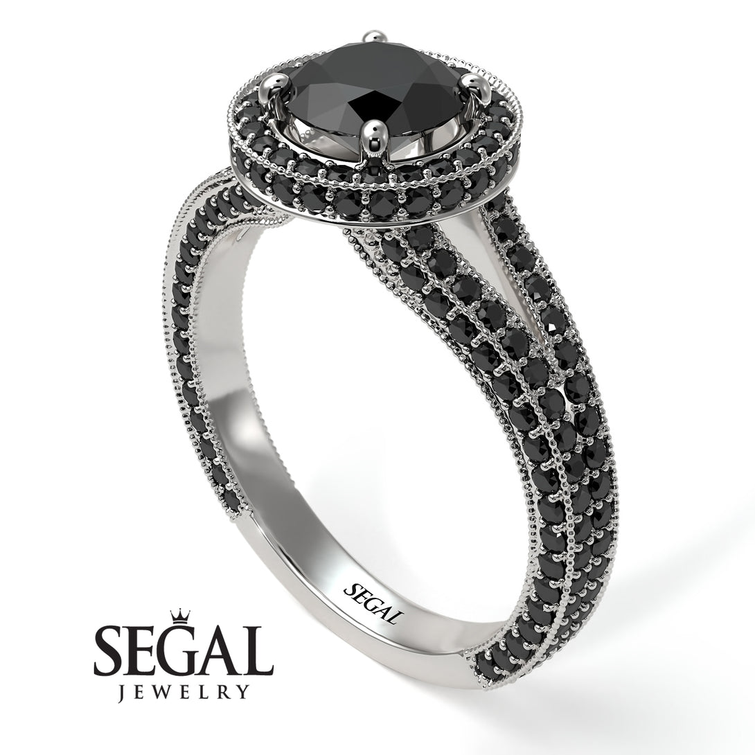 Milgrain Round Black Diamond Engagement Ring - Payton No. 39