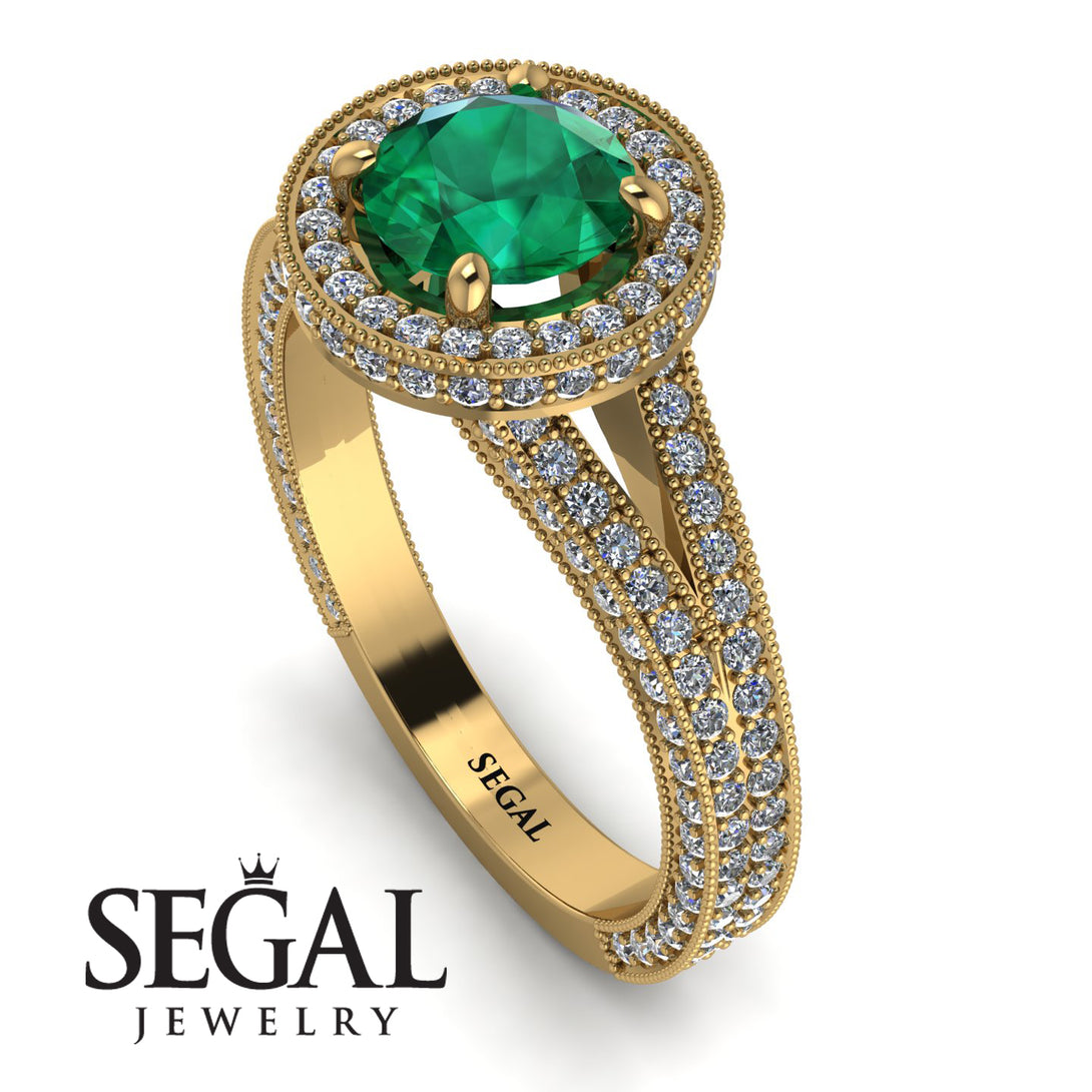 Milgrain Round Emerald Engagement Ring - Payton No. 4