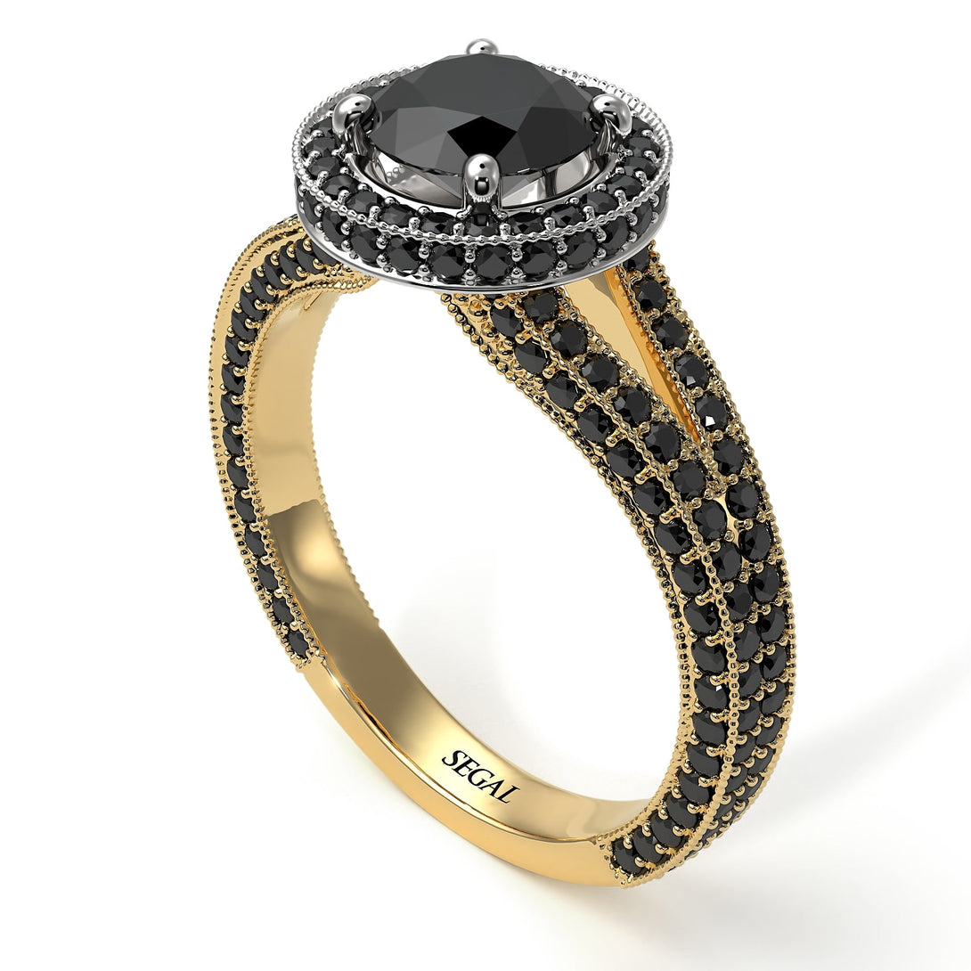 Two Tones Milgrain Round Black Diamond Engagement Ring - Payton No. 80
