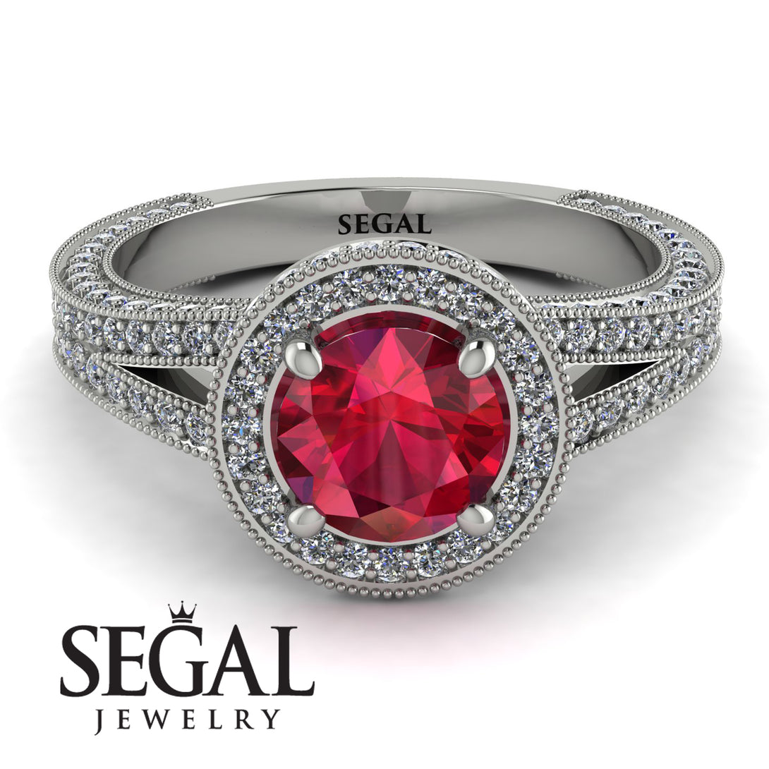 Milgrain Round Ruby Engagement Ring - Payton No. 12