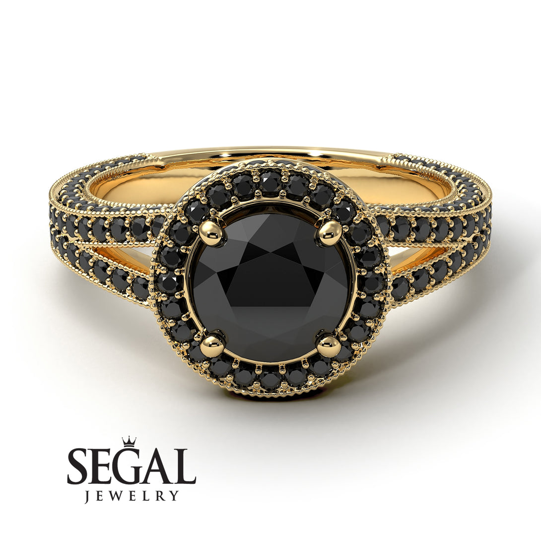 Milgrain Round Black Diamond Engagement Ring - Payton No. 37