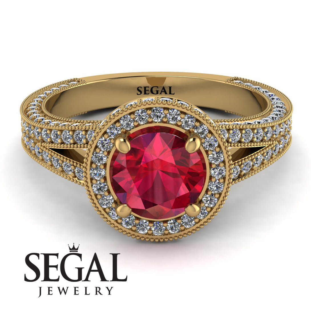 Milgrain Round Ruby Engagement Ring - Payton No. 10