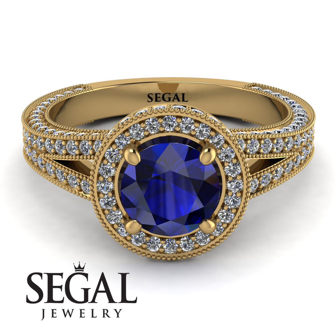 Milgrain Round Sapphire Engagement Ring - Payton No. 13