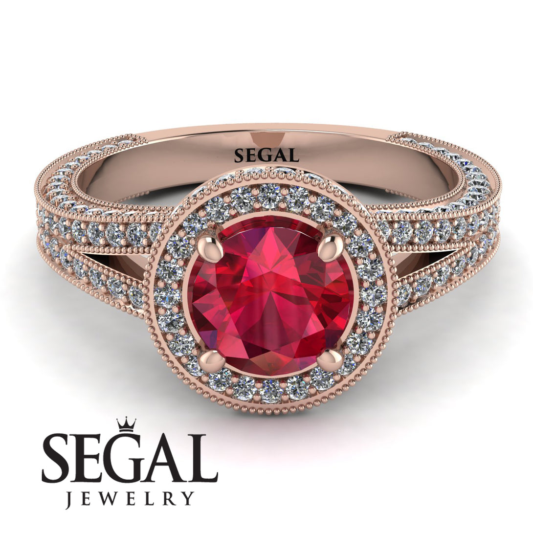 Milgrain Round Ruby Engagement Ring - Payton No. 11