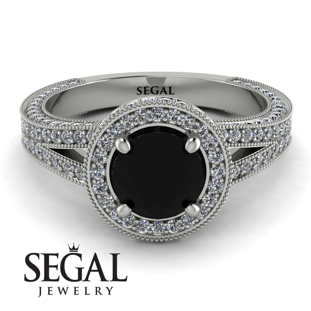Milgrain Round Black Diamond Engagement Ring - Payton No. 9