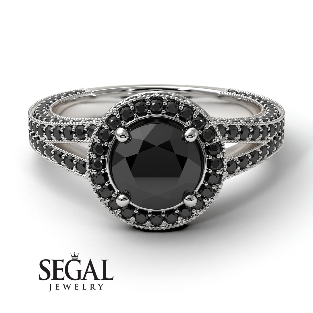 Milgrain Round Black Diamond Engagement Ring - Payton No. 39