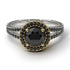 Two Tones Milgrain Round Black Diamond Engagement Ring - Payton No. 80