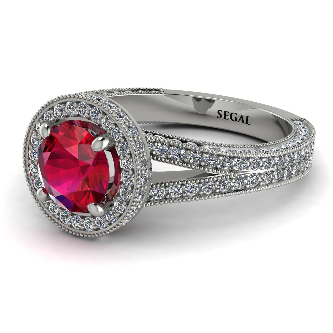 Milgrain Round Ruby Engagement Ring - Payton No. 12