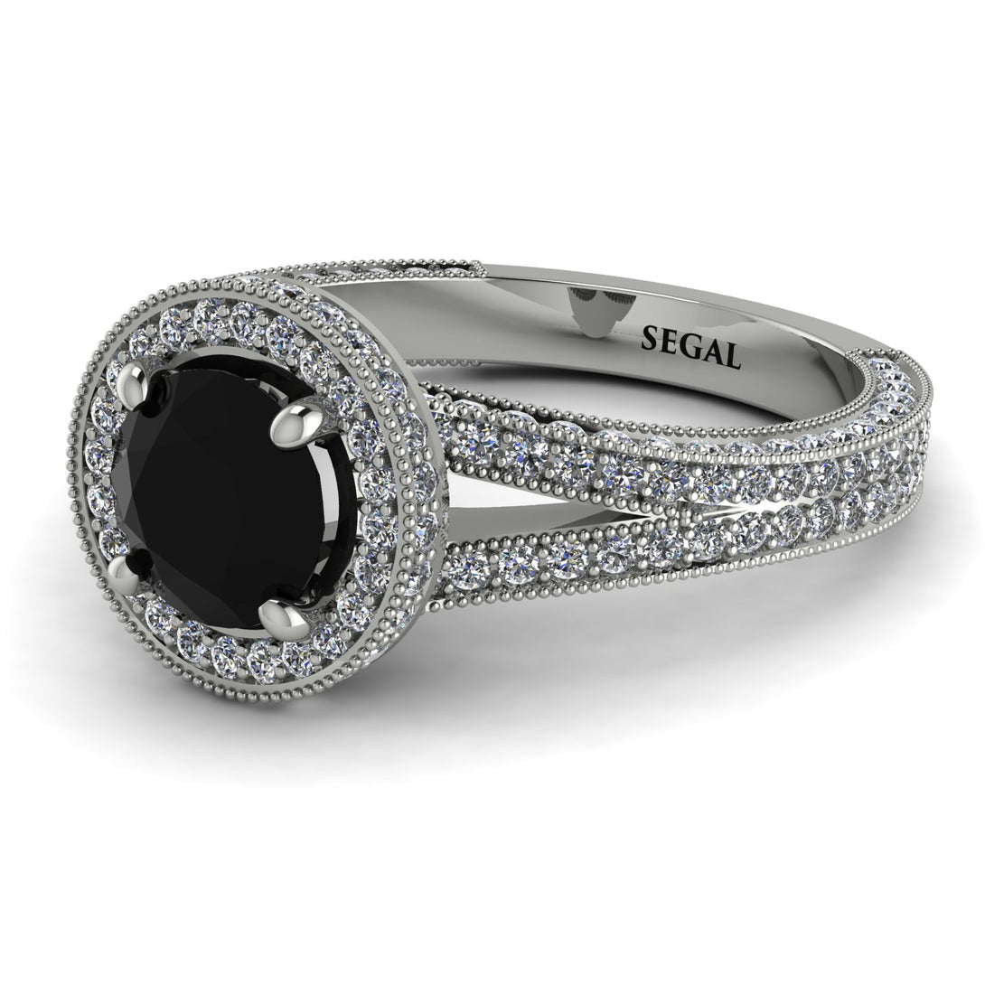 Milgrain Round Black Diamond Engagement Ring - Payton No. 9