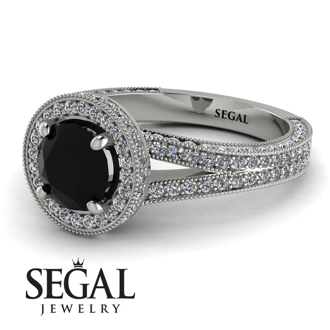 Milgrain Round Black Diamond Engagement Ring - Payton No. 9