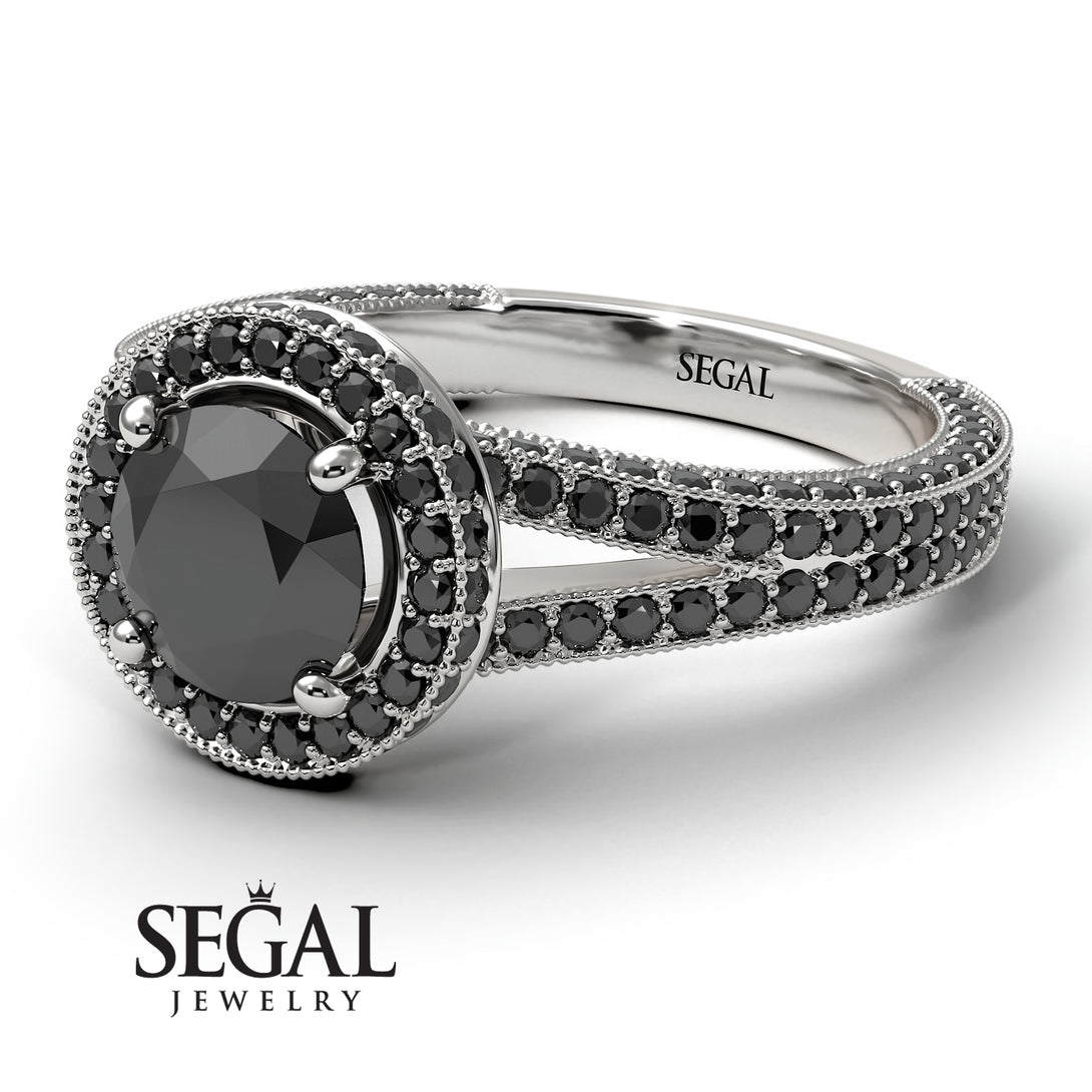 Milgrain Round Black Diamond Engagement Ring - Payton No. 39