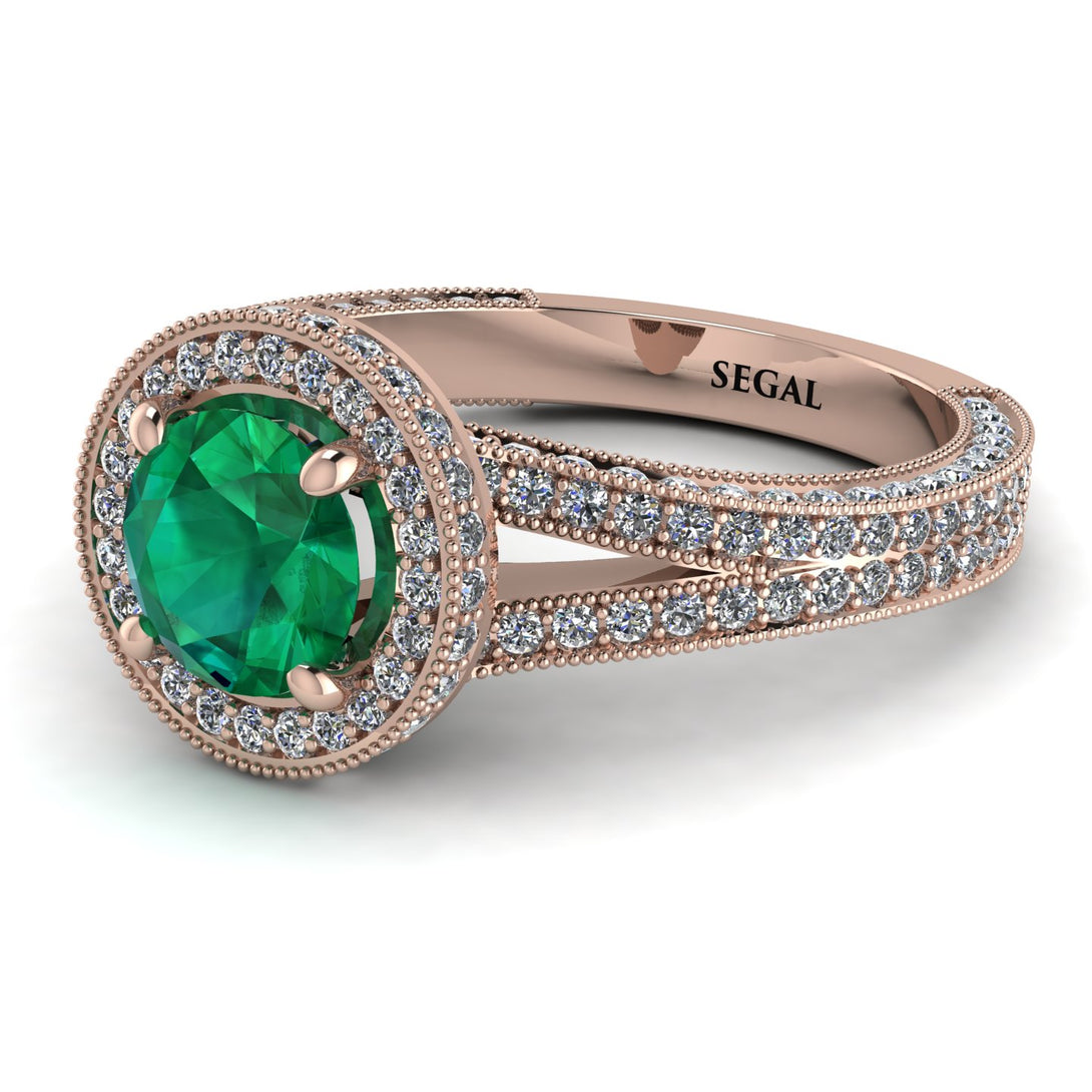 Milgrain Round Emerald Engagement Ring - Payton No. 5