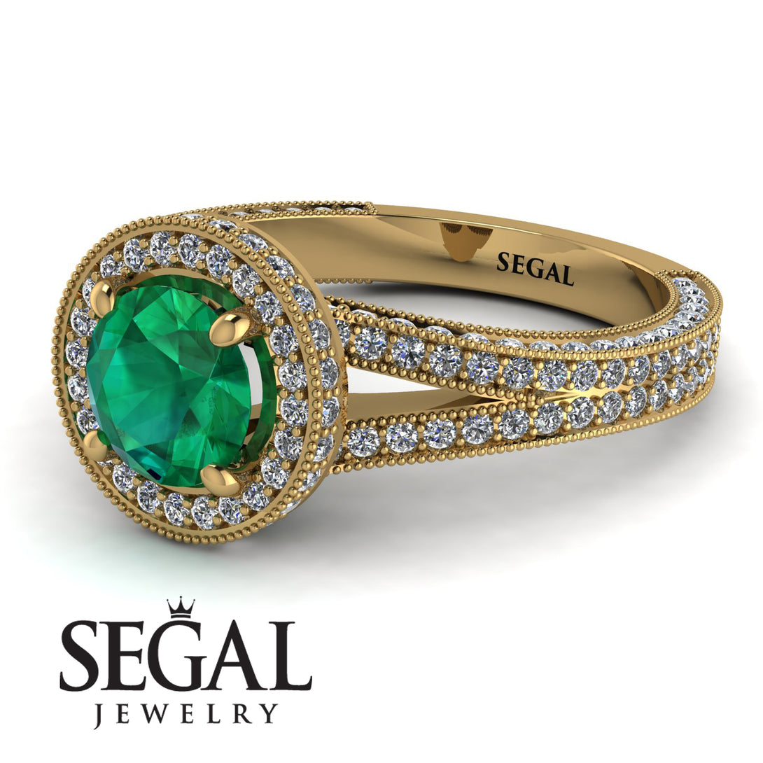 Milgrain Round Emerald Engagement Ring - Payton No. 4