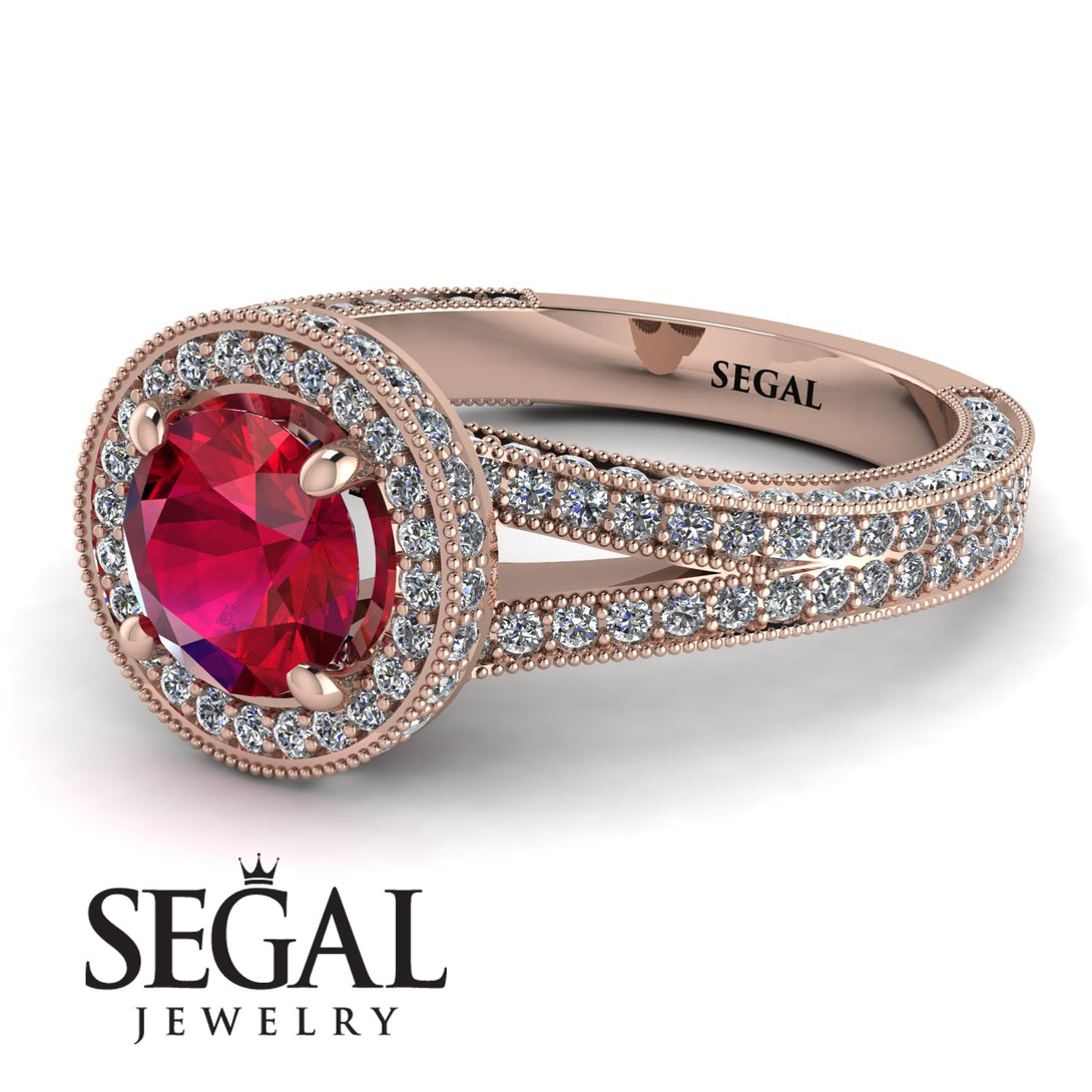 Milgrain Round Ruby Engagement Ring - Payton No. 11