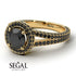 Milgrain Round Black Diamond Engagement Ring - Payton No. 37